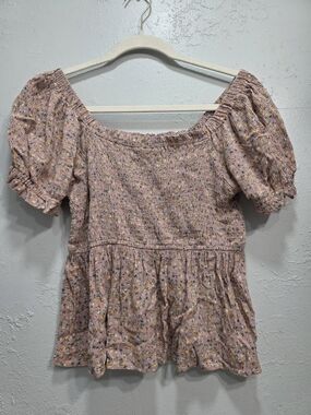 Hippie Rose Mauve Floral Smocked Peplum Blouse